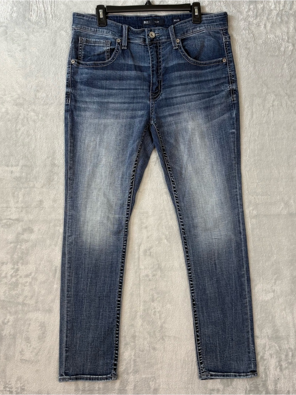 BKE Mason Jeans Men's 36x32 Straight Faded Whiskers Fits 34x31 Embellished